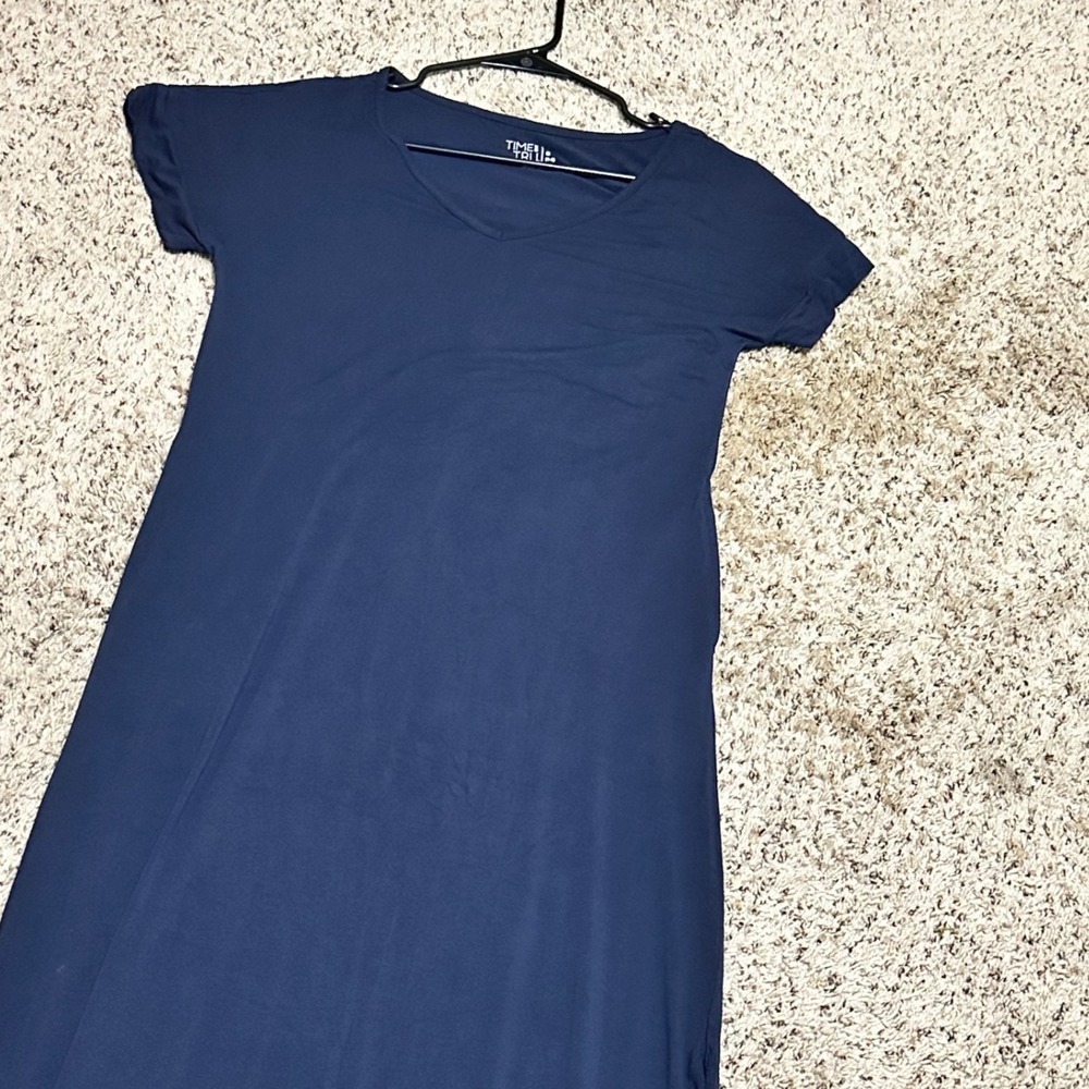 Time and Tru Midi Dress Womens Small 4-6 Navy Blue Excellent V-Neck Short Sleeve